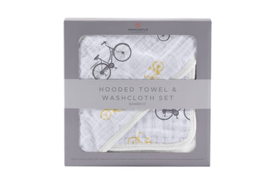 Vintage Bicycle Bamboo Muslin Hooded Towel and Washcloth Set