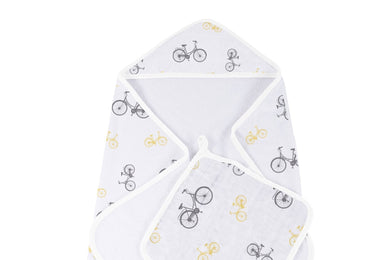 Vintage Bicycle Bamboo Muslin Hooded Towel and Washcloth Set